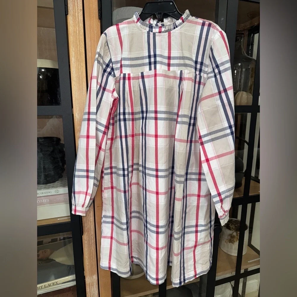Bella Bliss plaid long sleeve dress girls bouden ruffle mockneck christmas beige